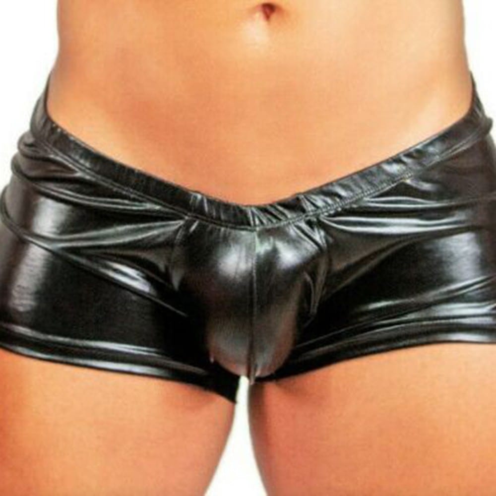 Sexy Gay Men Underwear Boxer Briefs Trunk Metal  Tight Bandage Leather Underpant Clubwear Male Boxers Lingerie Panties Шорты