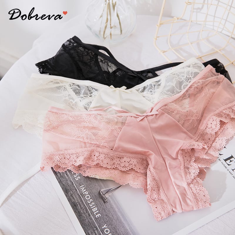 DOBREVA Women's Underwear Low Rise Cheeky Panties with Mesh Lace