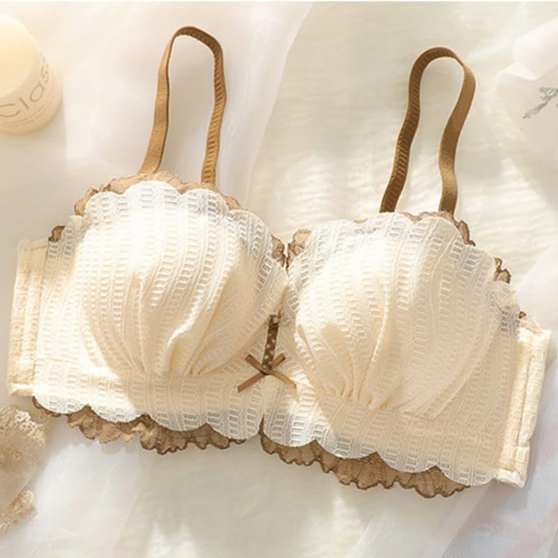 Women Lace Push Up Bra with Underwire Sexy Cute Bow Bralette Female Underwear Lingerie Adjustable Straps Gathered Brassiere