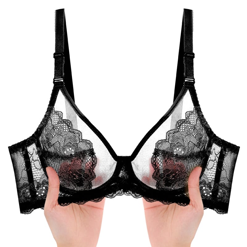Meizimei Ultra-thin Cup Sexy Lace Underwear Transparent Bra for Women Lingerie Top BH Comfortable Breathable Brassiere Black 34D