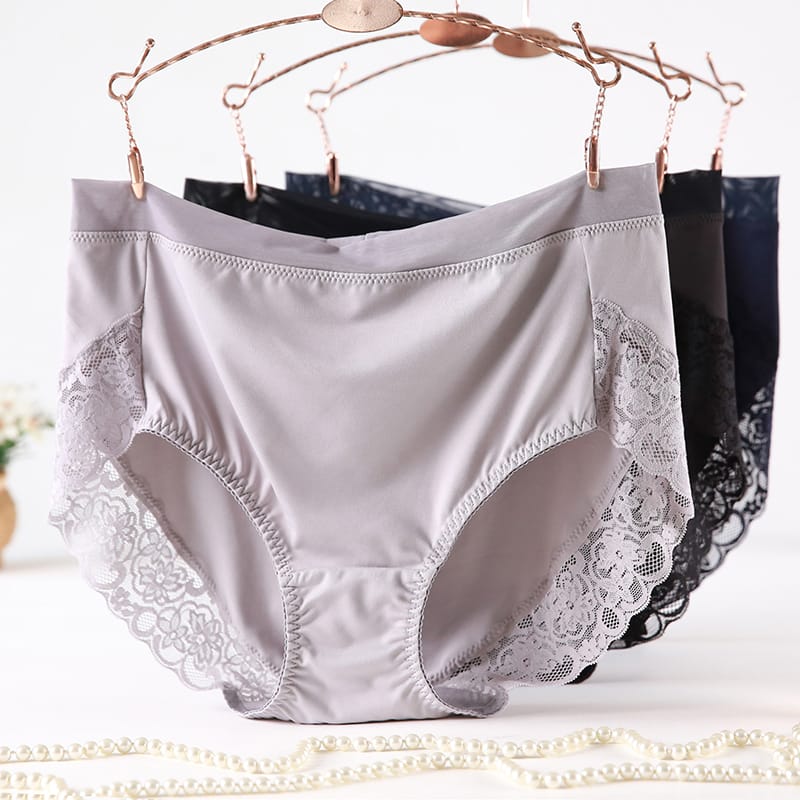 2023 Newest High Waist Lace Plus Size Panties Women Milk Silk Big Size Briefs Intimates Female Underwear Black Pink 2XL 3XL 4XL