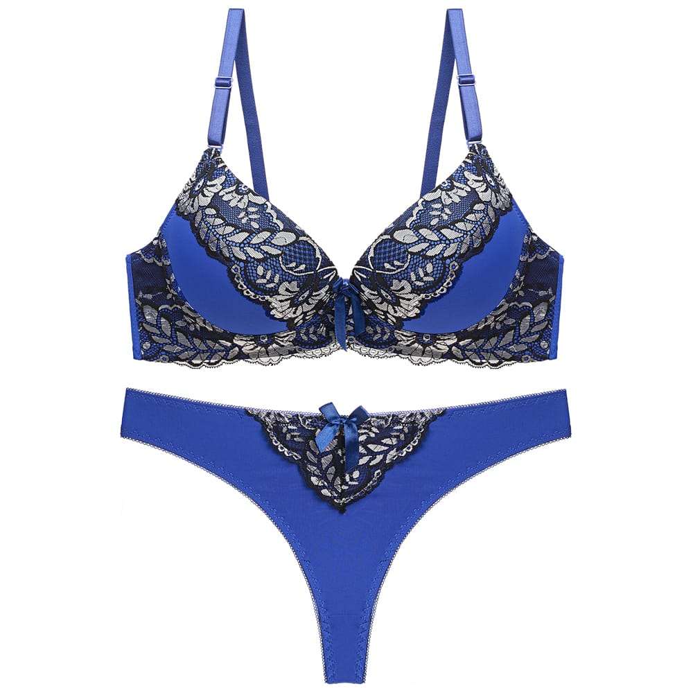 Sexy Lace Women Push Up Bra Sets Sequins Thongs Bra Brief Sets French Romantic Intimate Underwear Panty Set