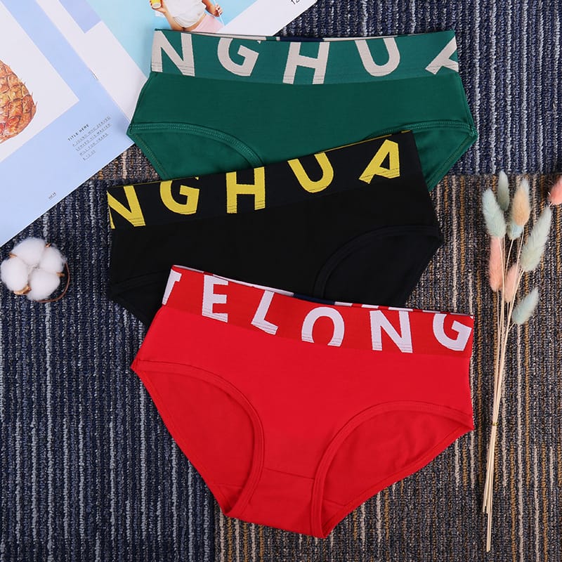Women's Underwear Boxers Solid Cotton Briefs Sexy Fashion Letter Pattern Underpants Middle Waist Seamless Ventilation Briefs