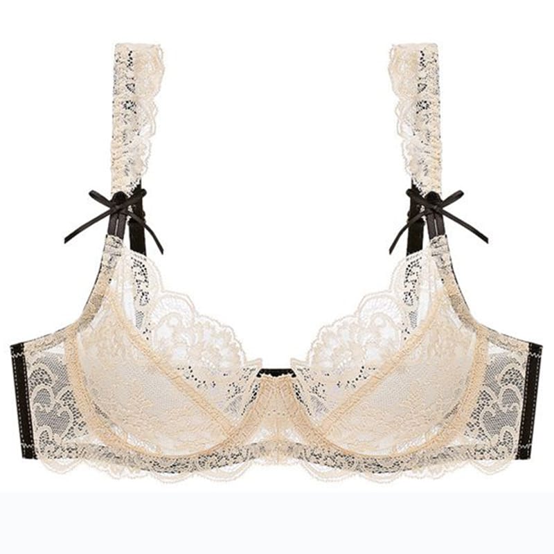 2022 New Sexy Lace Ladies Cutout Bras ABCDE Cup Underwear For Women Bandage Mesh Transparent Ultra Thin Push Up Lingerie