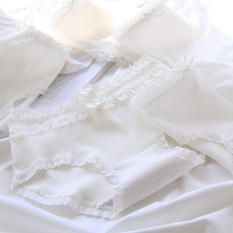 SP&CITY Japan Lolita Women's Underwear Lace White Seamless Underwear Sweet Package Cotton Middle Waist Lace Bow Lingerie Tangao
