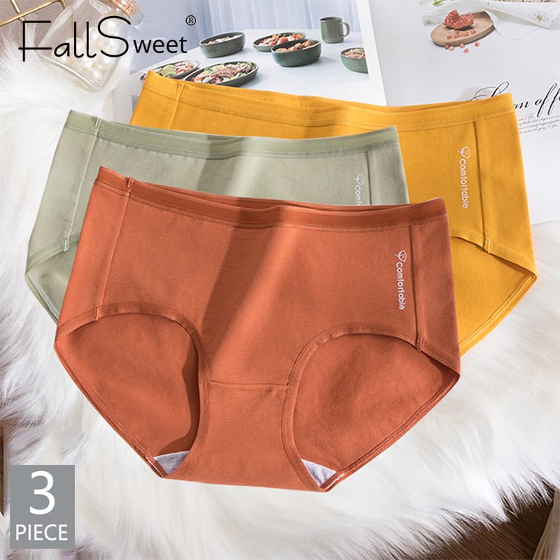 FallSweet 3pcs/Pack Cotton Panties Women Underwear Low Waist Panty Solid Briefs Comfortable Underpanties Sexy Lingerie