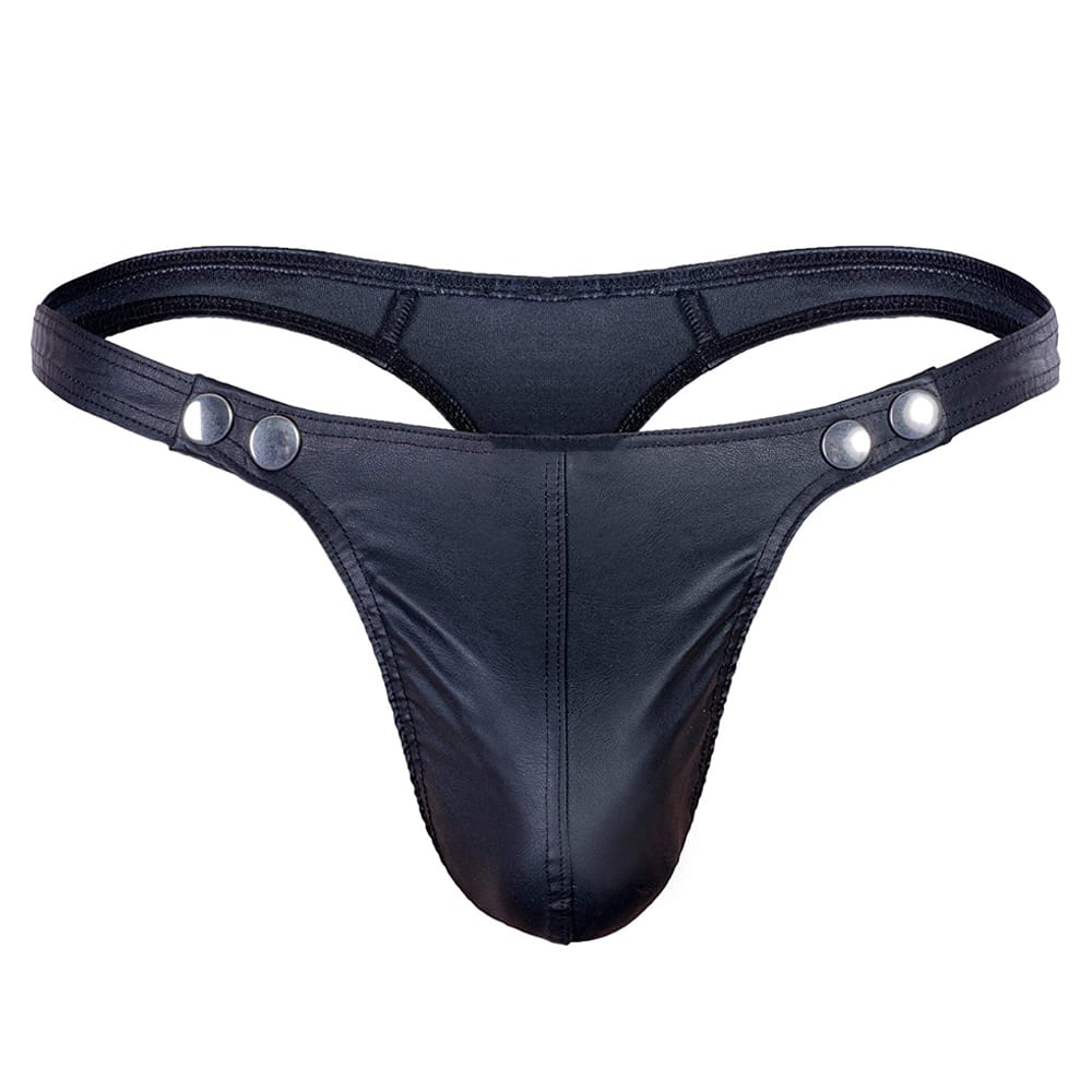 Man's Underwear Slip Sexy Thong String PU Leather Breathable Gay Briefs T-Back Open Butt for Sex Mini Male Low Rise Underpants