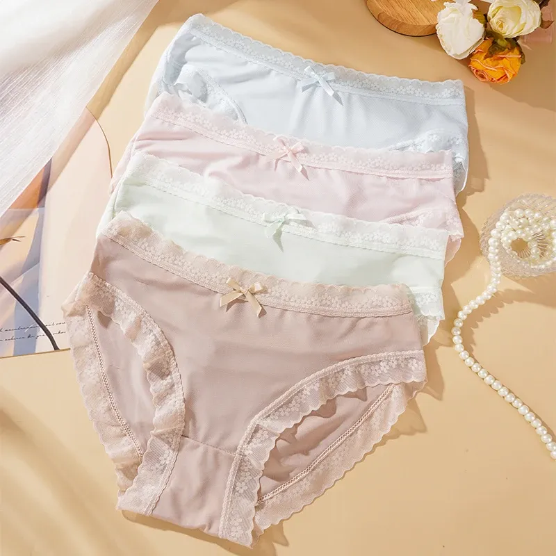 3PCS Women Low Waist Panties Panties Sexy Lingerie Lace Quick Drying Briefs Female Seamless Underwear Solid Color Underpants