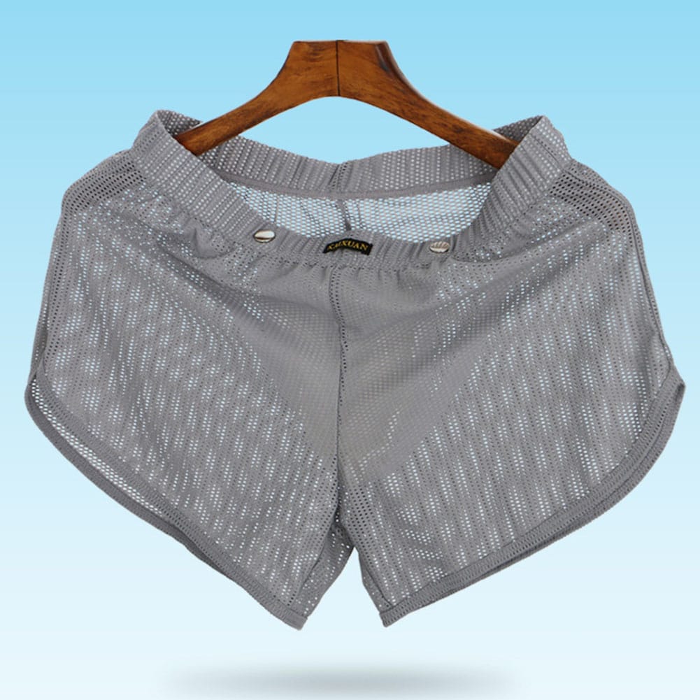 Sexy Man Boxershorts Lingerie Briefs See-Through Mesh Hollow Loose Lounge Boxer Shorts Underwear Thin Breathable Panties