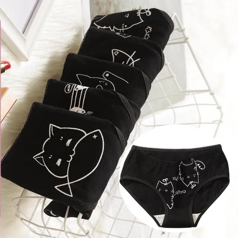 New 1PC Cartoon Cat Fish Briefs Cotton Women's Underwear Sexy Panties Female Underpants Solid Color Girls Pantys Lingerie M-XL