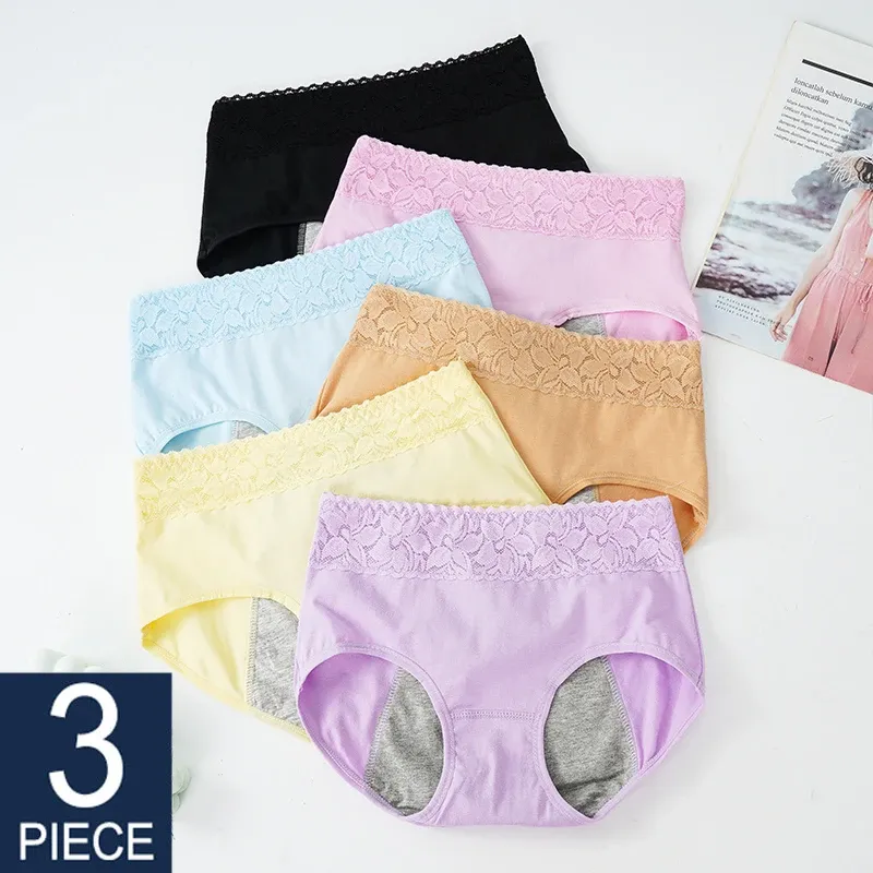 3PCS Panties For Menstruation Cotton Menstrual Panties Mid Waist Culotte Comfortable Briefs Plus Size Female Lingerie Underwear