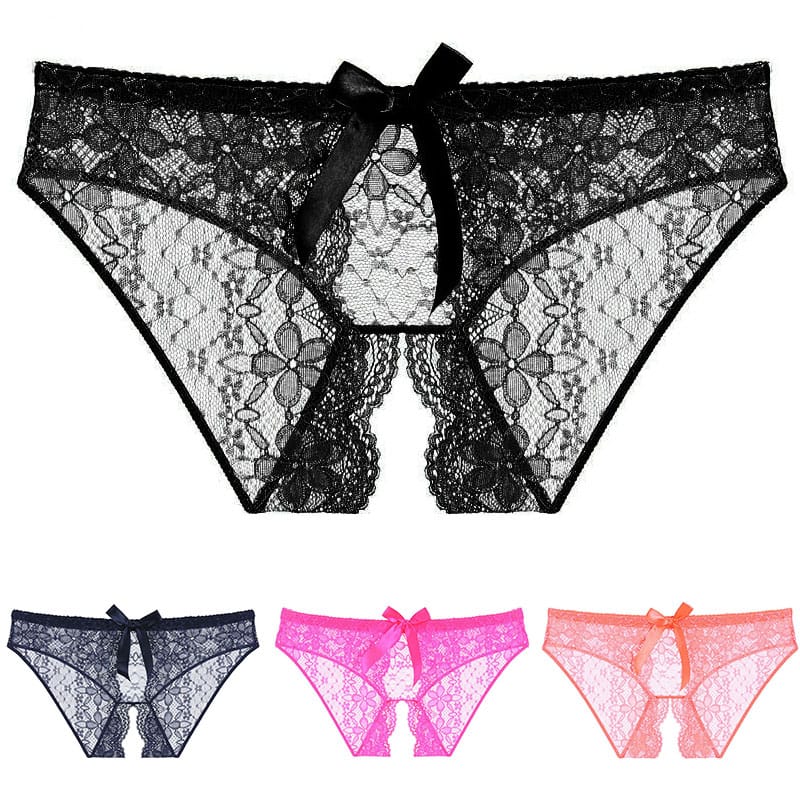 Women Sexy Opening Crotch Panties Bow Lace Crotchless Briefs for Sex Underwear Underpants Erotic Lingerie With Access
