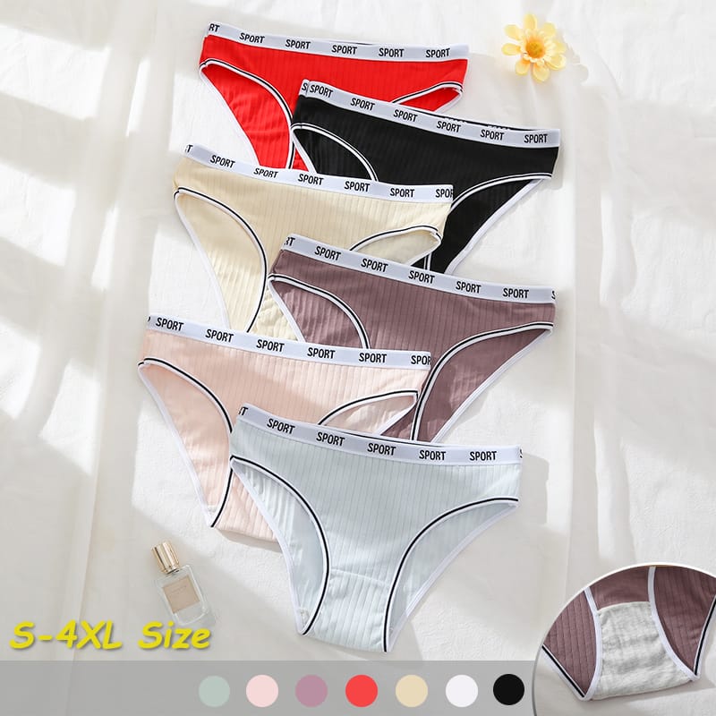 Cotton Plus Size Fashion Letter Cute Women Underwear Sexy Striped Solid Color Lingerie Elastic Breathable Panties Home Leisure