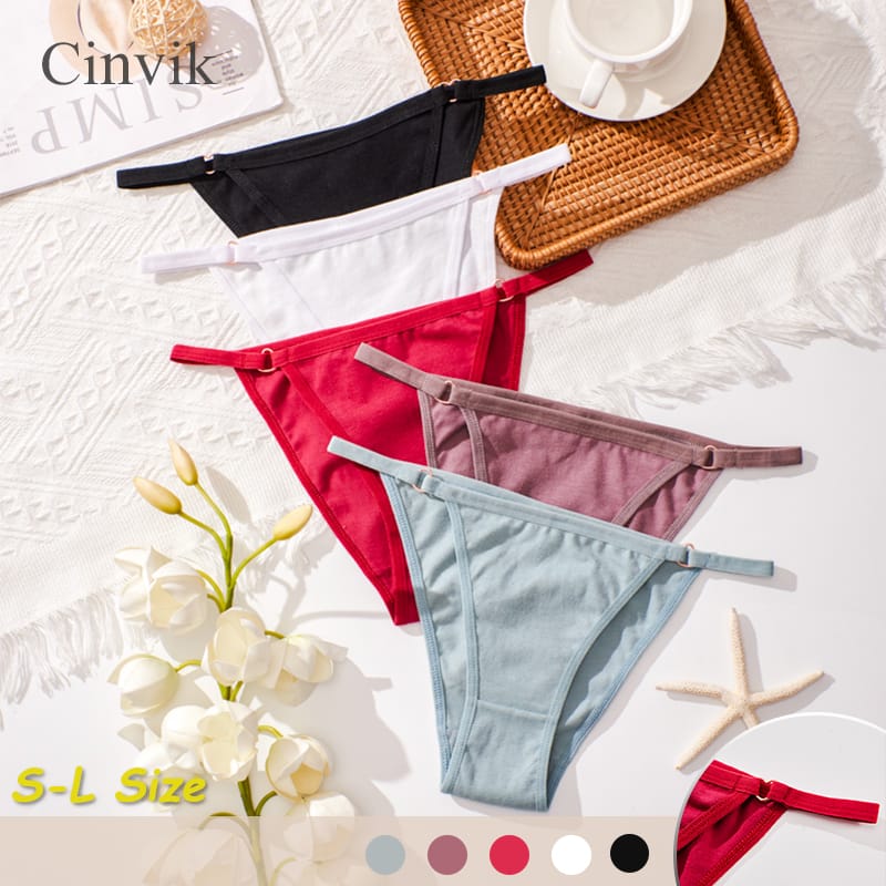 Cotton Summer Sexy Tanga New Solid Color Panties Elastic Casual Lingerie Low Waisted Fashion Metal Rope G-string Girl Underwear