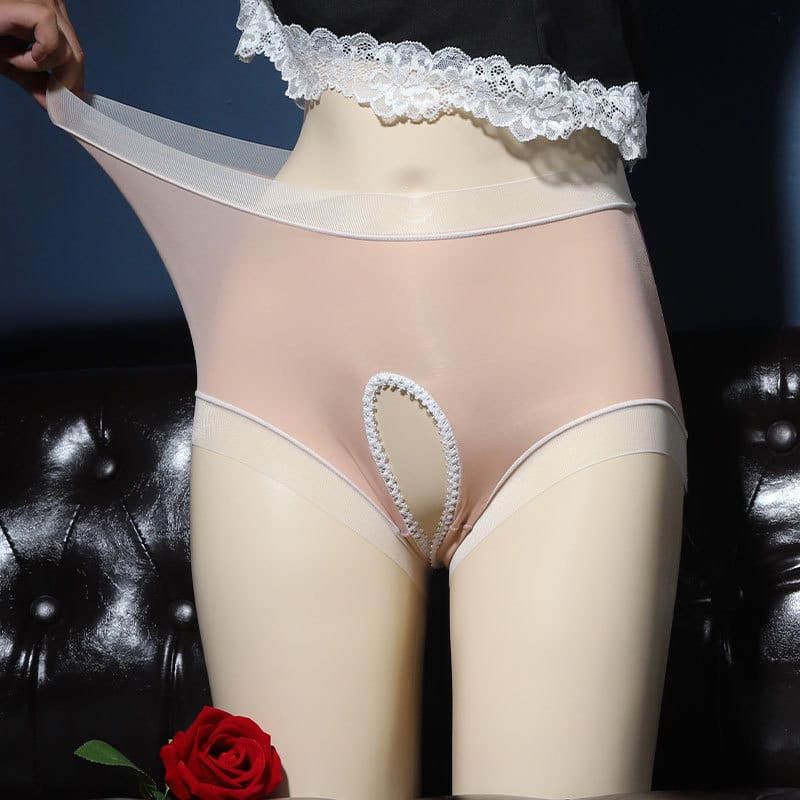 See Through Oil Shiny Briefs Ladies Ultra Thin Mesh Underwear Women Glossy Open Crotch Underpants Erotic Panties Sheer Lingerie