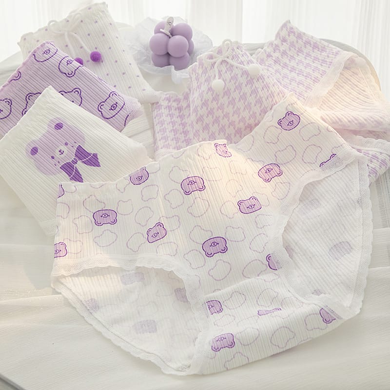 5Pcs/Set New Cute Little Bear Cotton Panties Girls Briefs Sexy Panty For Women Print Breathable Underwear Plus Size Lingerie