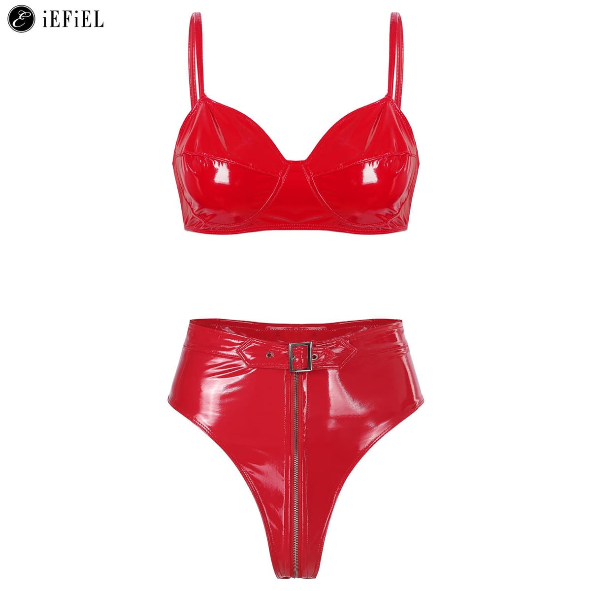 Womens Wet Look PVC Leather Underwear Set Wire-free Unlined Bra Top with High Cut Briefs Party Club Pole Dancing Clubwear