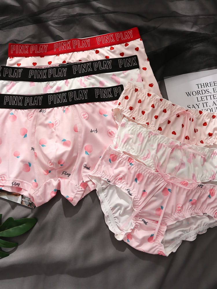 Couple Matching Underwear Set Cotton Crotch Cute Cartoon Ice Silk Breathable Men's Boxer and Women's Briefs Sexy Underpants