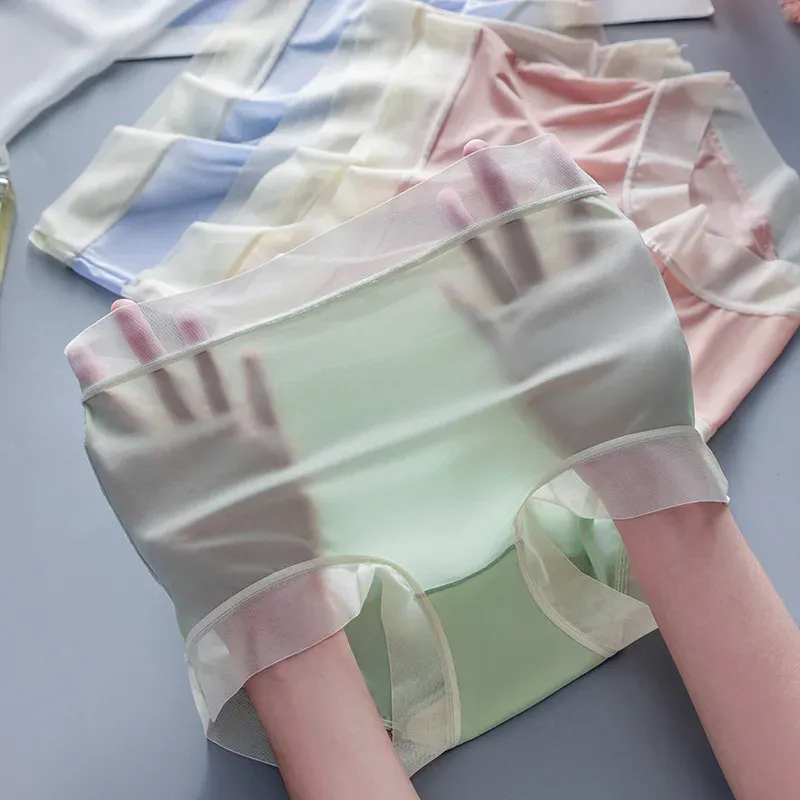 New Ice Silk Nude Underwear Ultra Thin High Waist Traceless Women's Breathable Crotch High Size Underpants