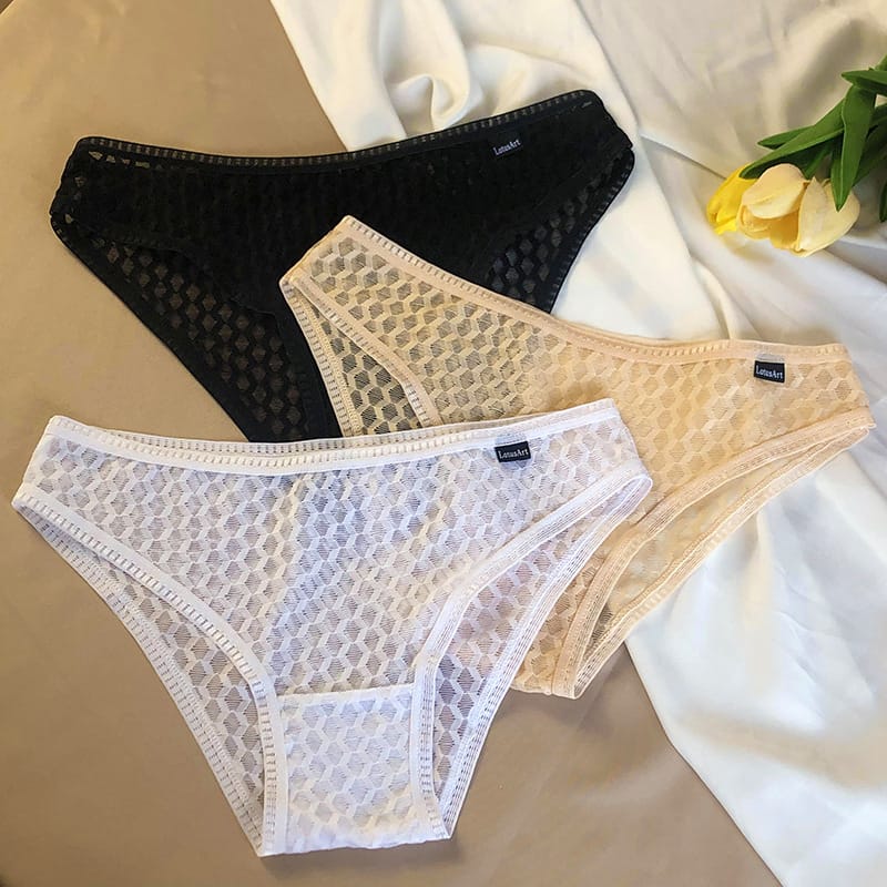 3PCS/Set Full Transparent Women's Panties Sexy Hot Lady Perspective Panty Breathable Quick Dry Mesh Underwear Female Briefs L818