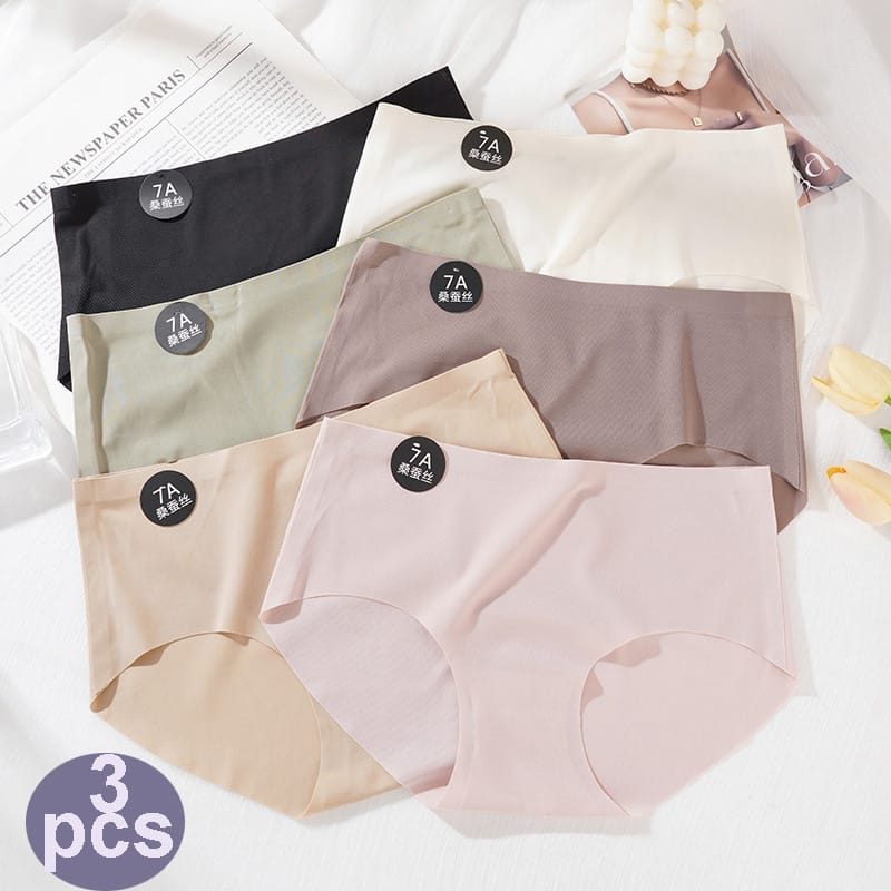 3 Pcs Ice Silk Seamless Underwear Ladies Summer Soft Underpants Ultra-thin Solid Color Women Breathable Briefs Panties