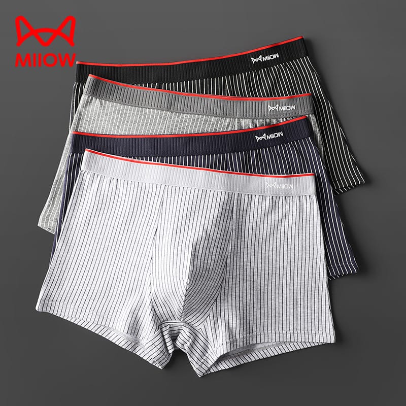 MiiOW 3/4Pcs Striped Panties Boxershorts Organic Cotton Men Underwear Boxer Shorts Antibacterial Seamless Underpants PLUS 5XL