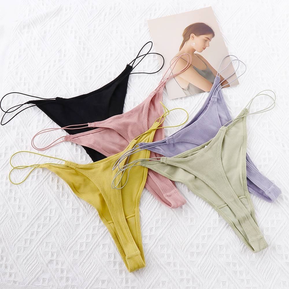 Female Plus Size Cotton Low Rise Thin Strappy T Pants Thongs G Strings Panties Underwear