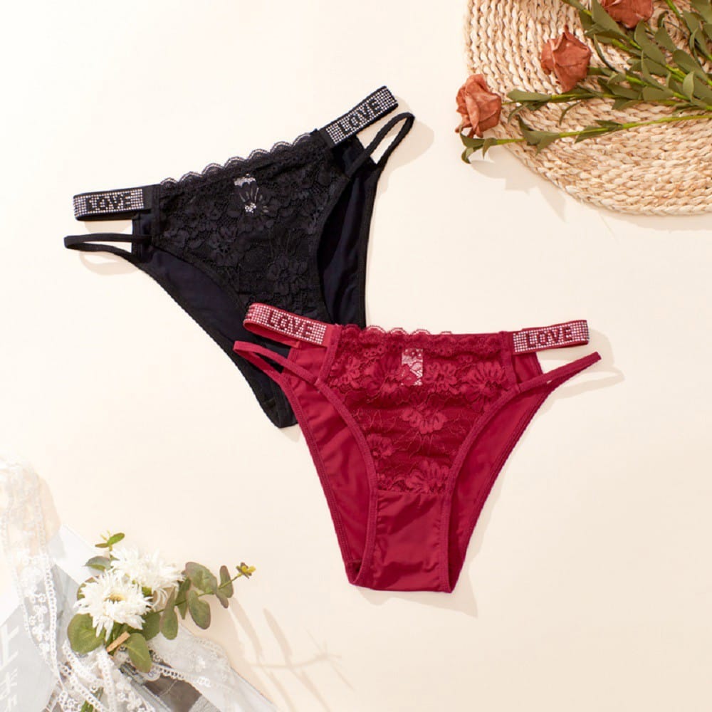 Women's Lace Panties Rhinestone Thongs Underwear Female See Through G-string Women Sexy Panties Underpanties Low Rise