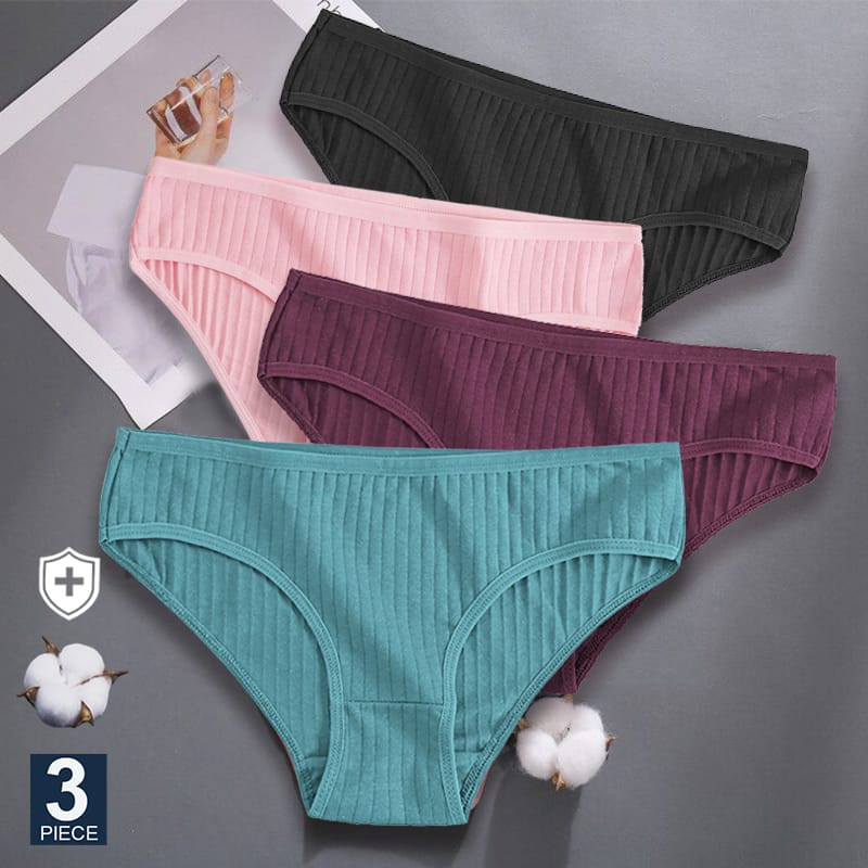 FIENTOO 3PCS/Set Panties Cotton Women Underwear Sexy Underpants Comfort Girls Briefs for Female Stripe Cotton Intimates Lingerie