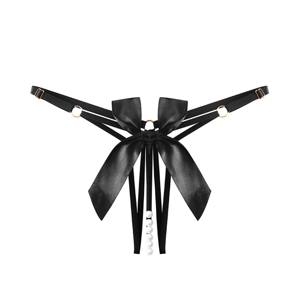 Womens Sexy Transparent Butterfly Elements Thong Pearl Slim Fit Hot Spicy Low-Waist Underwear Bow Hollow Thin Ladies G-string