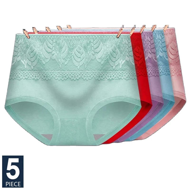5PCS/Set High Waist Women Panties Pure Cotton Body Shaper Underwear Breathable Cute Briefs Sexy Lace Comfort Female Lingerie