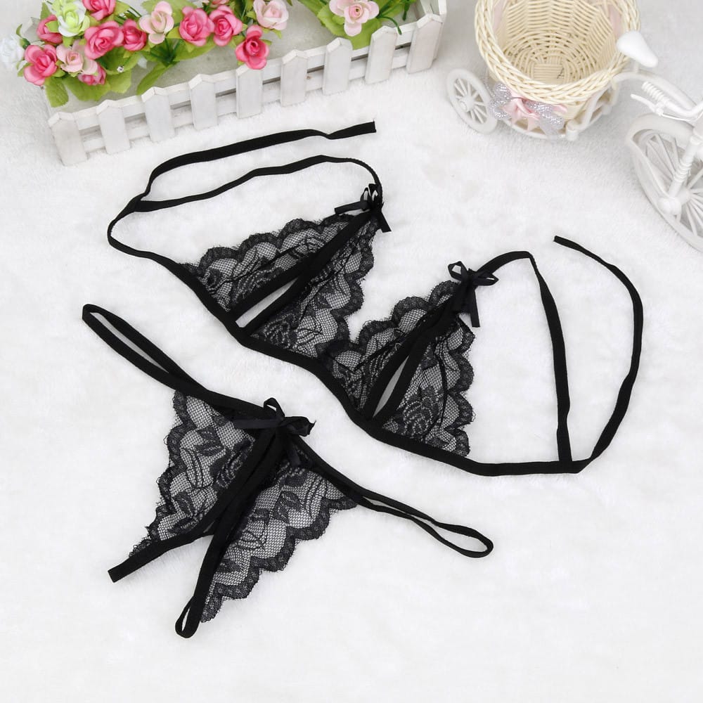 Sexy Lace Bra Briefs Set Women Wire Free Lingerie Hollow Out G-String Underwear Set Transparent Seamless Intimate Lingerie Set