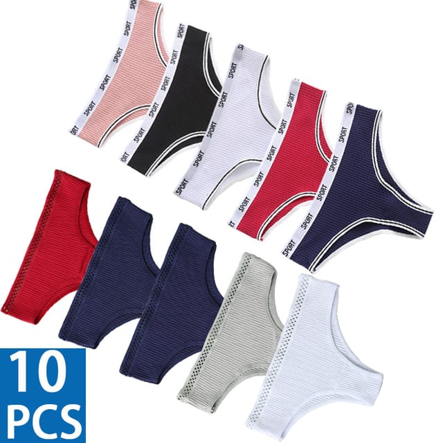 3/10PCS Women's Sexy Panties Briefs Female Sexy Thongs Lingerie Stripe Intimate Underwear Overseas Warehouse Clearance Price