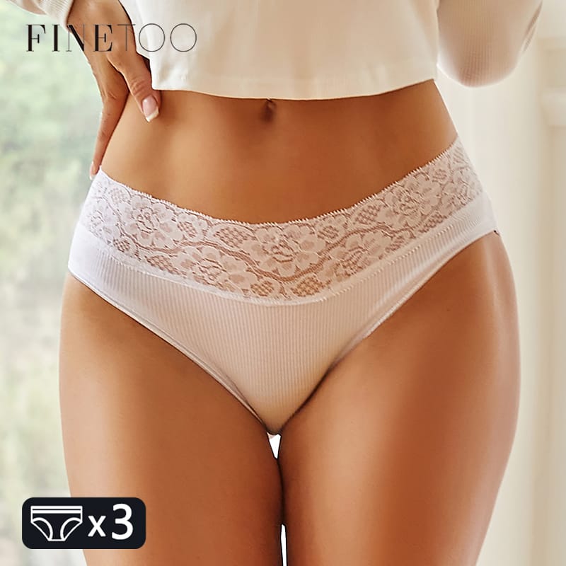 FINETOO 3Pcs/set Cotton Panties Women Sexy Patchwork Lace Underwear Female Low-Rise Briefs S-XL Comfortable Underpants Lingerie