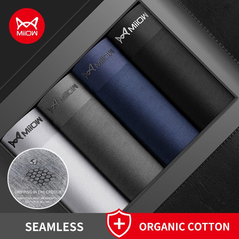 MiioW 4Pcs Organic Cotton Men Boxers Shorts Antibacterial Innerwear Man Underwear Boxer Men's Panties Male Trunks Underpants New