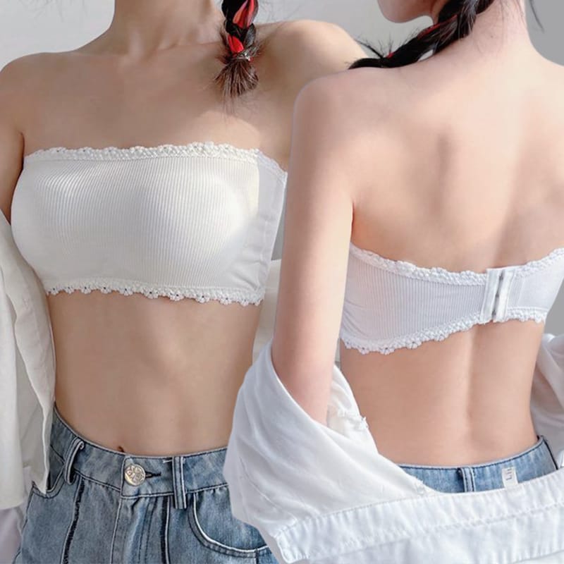 Sweet Lace Strapless Bra Non-slip Camisole for Girls Soft Invisible Beautiful Back Shockproof Vest Lingerie Versatile Underwear