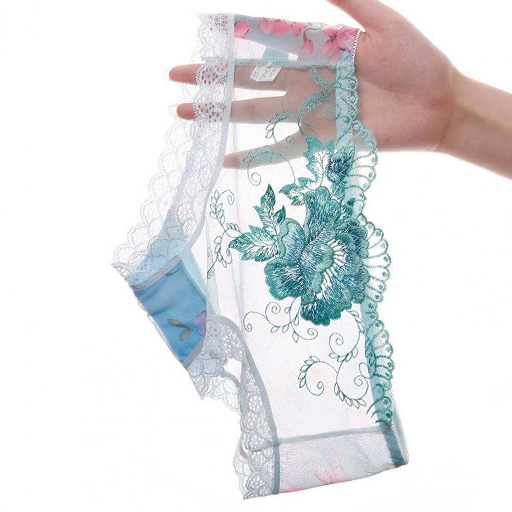 1pcsUltra-thin Women's Transparent Panties Embroidery Floral Lace Briefs Sexy Mesh Underwear Women Low Rise Seamless Underpants