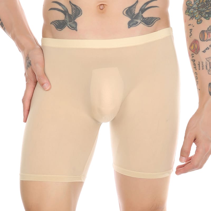 Mens Underwear Boxers Shorts Thin Transparent Ice Silk Panties Male Sexy U Convex Pouch Long Leg Underpants Cueca Calzoncillos