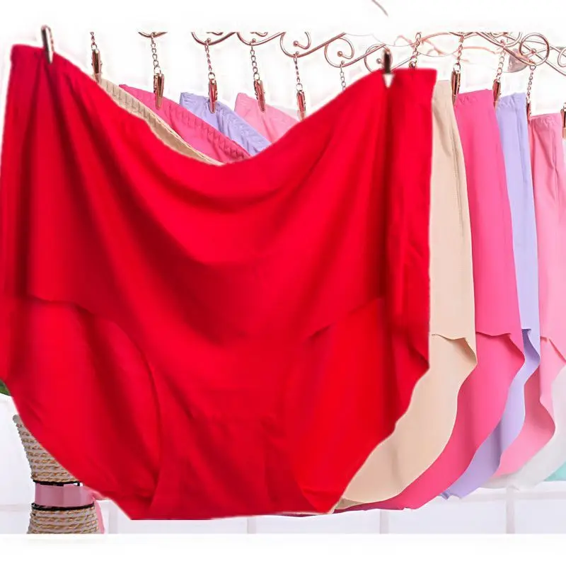 3 piece Extra Large Size Ice Silk Seamless Briefs Women's plus-Sized plus-Sized Mid-High Waist Underwear