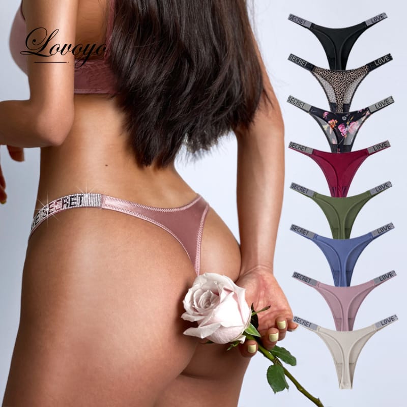 Letter LOVE Secret Rhinestone Panties Women G String Low Rise Underwear Sexy Seamless Fitness Gym Lingerie Thongs Brand Design