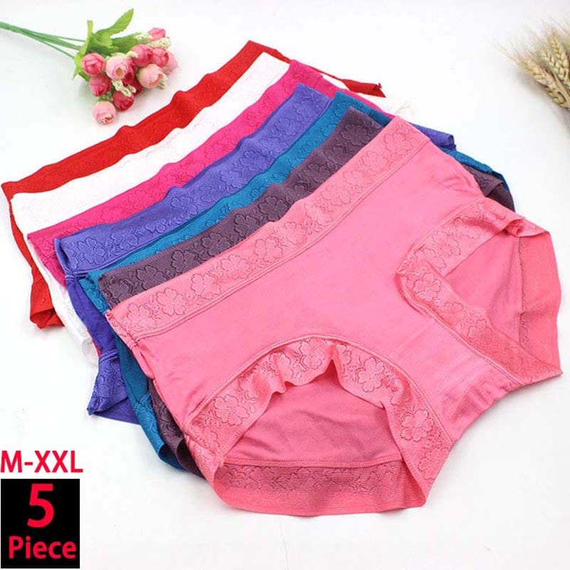 5Pcs Women's Panties Sexy Bamboo Fiber Lace Underwear Cotton Briefs Grils Seamless Underpants Lingeries For Female Panty Soft