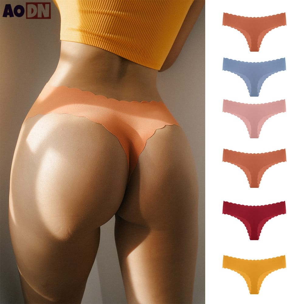 Quick-dry Bikini Thread One-piece Lady thong Sexy Low-rise Women's Underwear Solid Color Wavy Edge G-string Peach Butt T-back