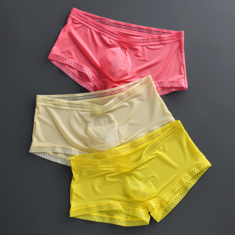 3D Convex Pouch Panties for Men Ice Silk Boxer Shorts Large Space Sexy Transparent Quick Dry Men Underwear Tight Bottom Lingerie
