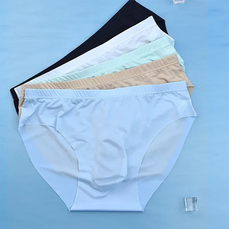 3D Men's Ice Silk Briefs Summer New Ultra-thin Transparent Seamless Sexy Quick-drying Trendy Breathable Underwear Panties