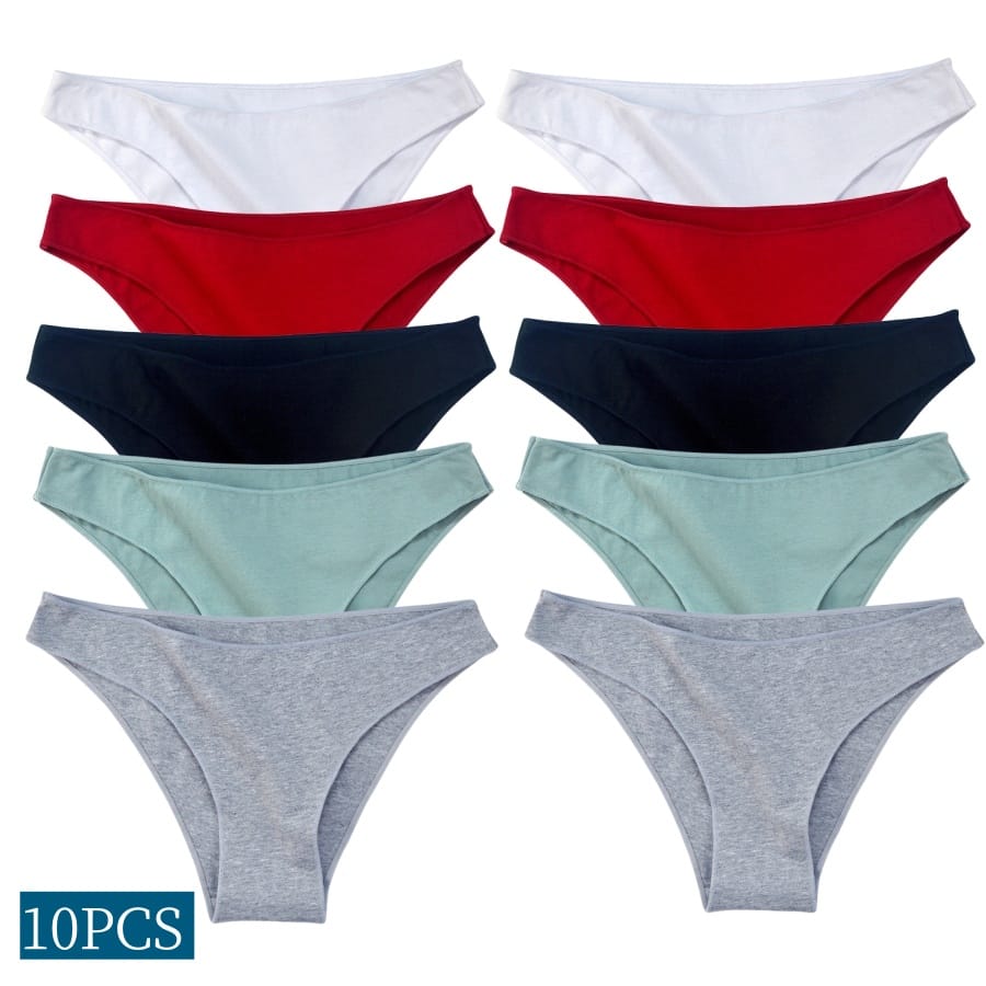 10PCS/Set Cotton Panties Seamless Underwear Women Low Rise Briefs Lingerie Solid Color Comfort Panty Breathable Underpants M-XXL