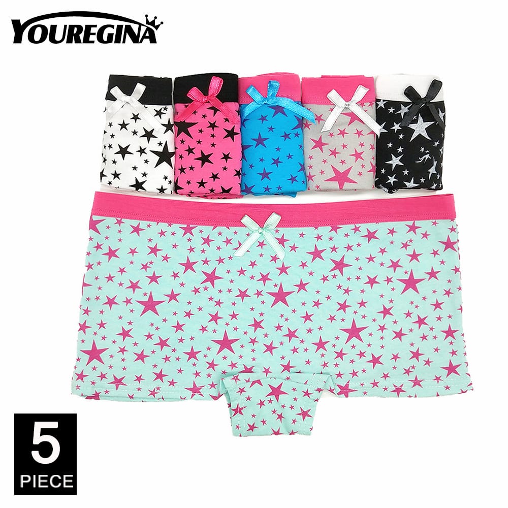 Women Underwear Cotton Panties Low Rise Boxers Shorts Boyshort Stars Print Girls Ladies Knickers for Women 5 Pcs/lot
