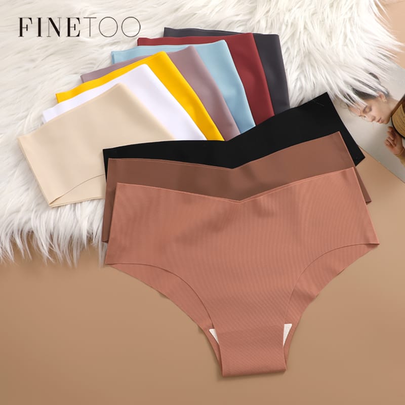 FINETOO Ultra-thin Women's Seamless Underwear Panties Sexy V-Shaped Waist Briefs 10 Soild Colours Cozy Stretch Underpants S-XL