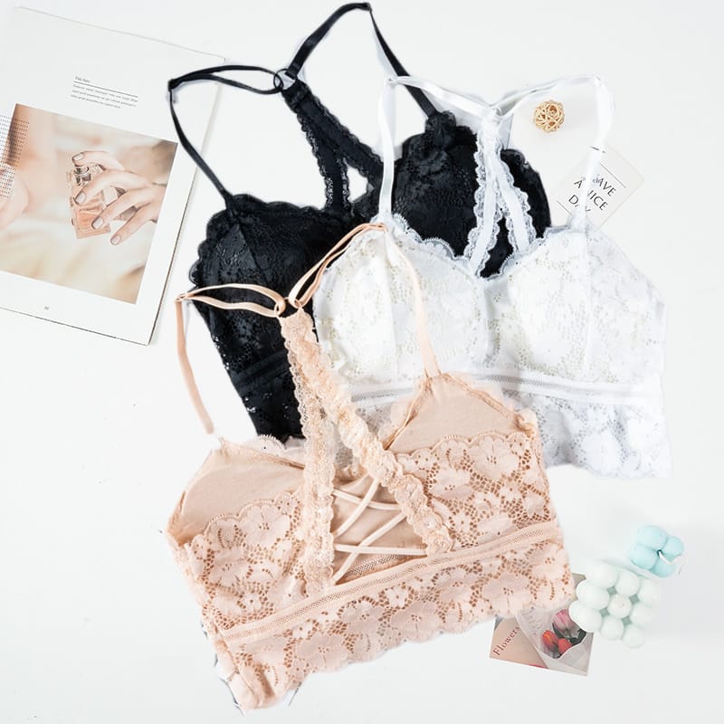 Women Hollow Out Bralette Beauty Back Sexy Vest Female Wireless Bra Solid Color Lace Underwear Lingerie Bustier Vest Bra Top