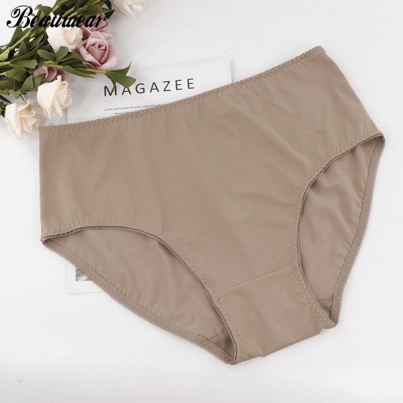 Beauwear Ultra Thin Elastic High Waist Panties for Women Underwear Ladies Big Size Briefs Plus Size Satin Sexy Female Panties