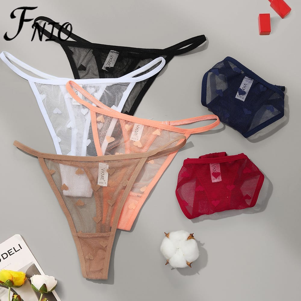 2PCS/Set Mesh Transparent Thong Women Panties Seamless G-String Female Underpants Underwear Hollow Out Soft Breathable Lingerie